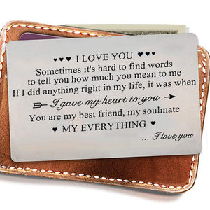 „I LOVE YOU“ gravierte Metallkarte für die Brieftasche