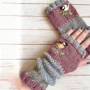 Warme Handschuhe mit Patchwork-Stickerei